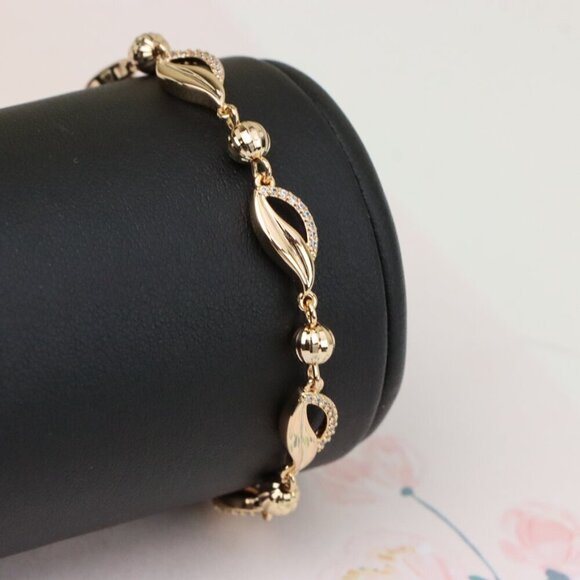 "Rose Gold Plated Elegant Leaf & Bead Chain Bracelet, XPBL0975 - Picture 1 of 12